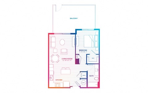 Floor plan for 1 bed, 1 bath, 700 sqft